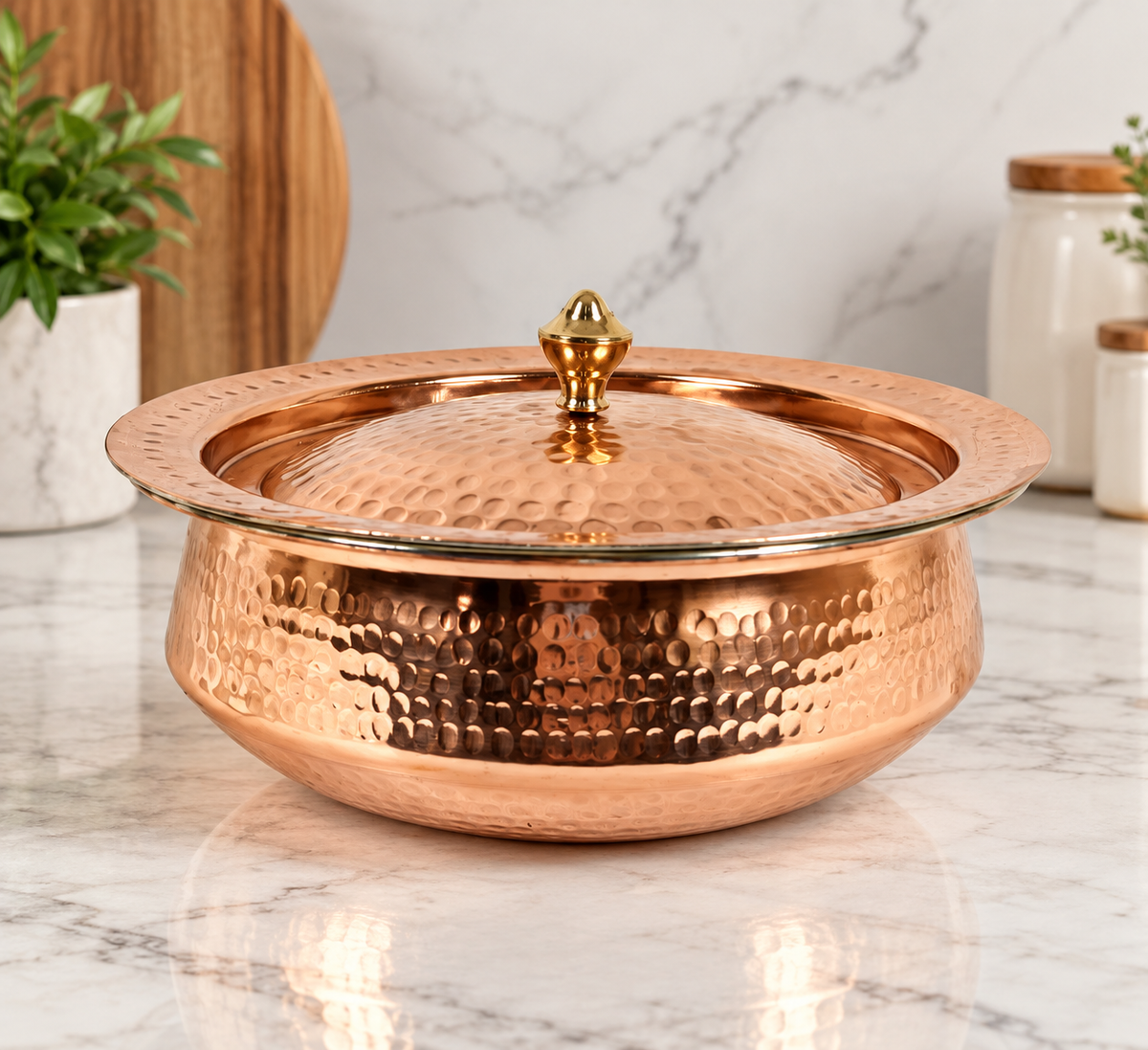 Premium Hammered Copper Cooking Handi with Lid