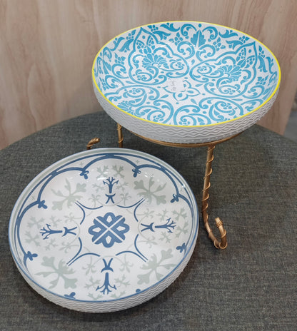 Nordic Blue Crest Ceramic Serving Bowl