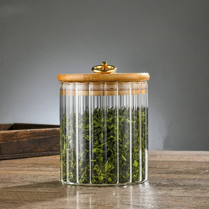 Airtight glass jar with wooden lid