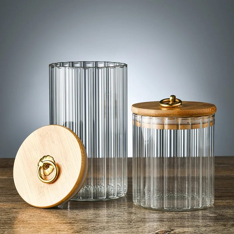 Airtight glass jar with wooden lid