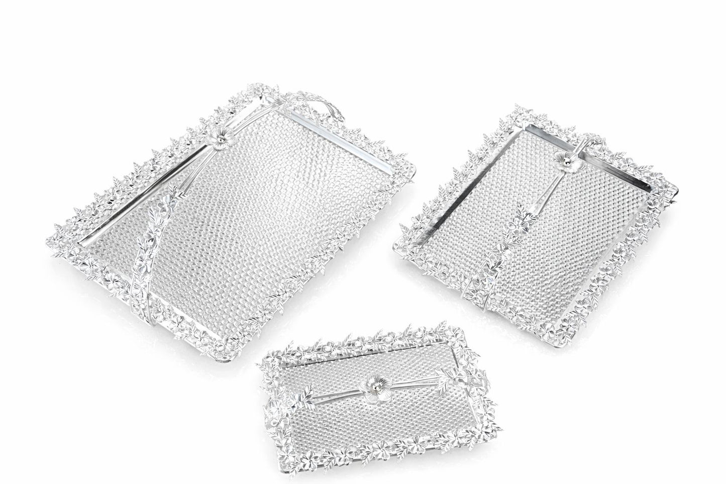 Rectangular Tray Silver Set of 3