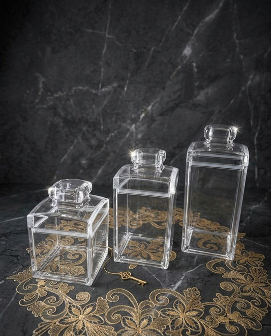 Transparent, square kitchen canisters