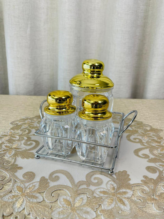 3-piece crystal glass salt and pepper