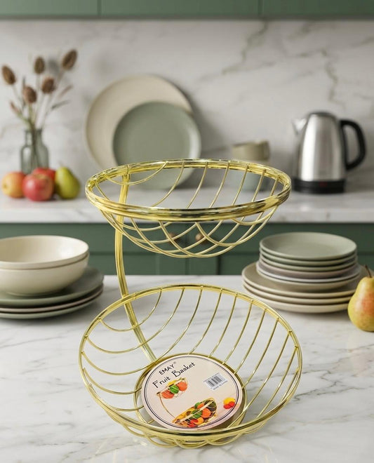 2-Tier Gold Fruit Basket