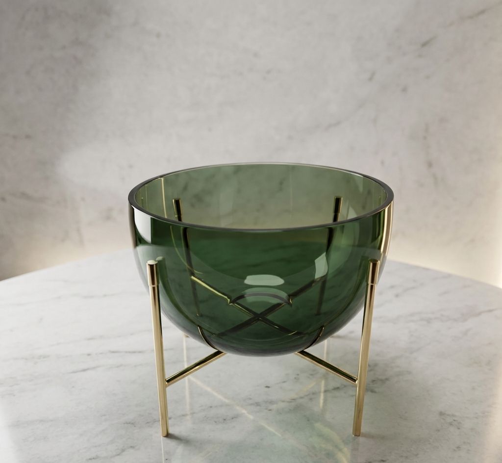 Emerald Glass Bowl with Gold Tripod