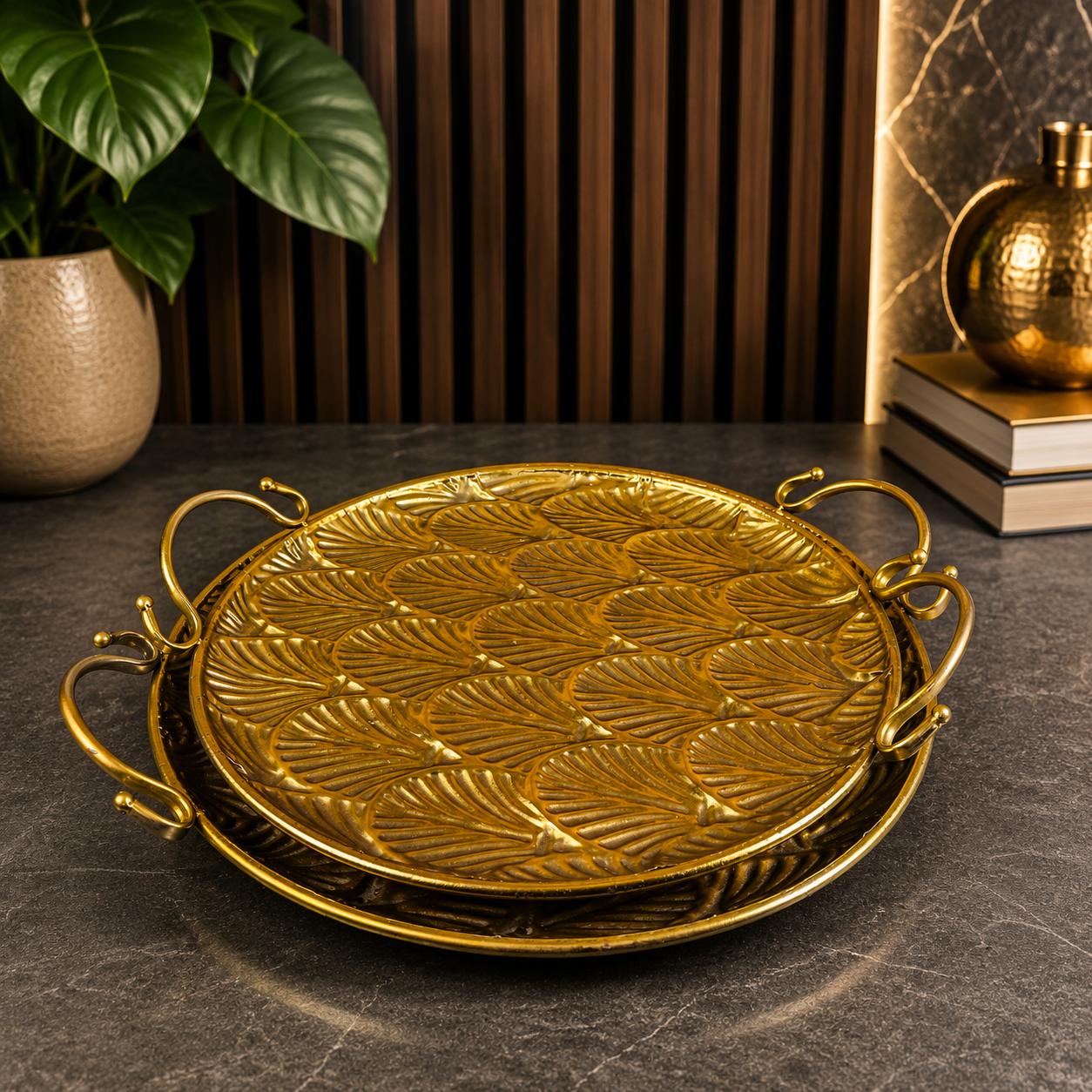 Antique Metal Shell-Pattern Platter