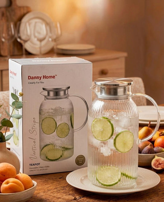 Danny Home™ Vertical Stripe Glass Teapot & Beverage Pitcher (1.9L)