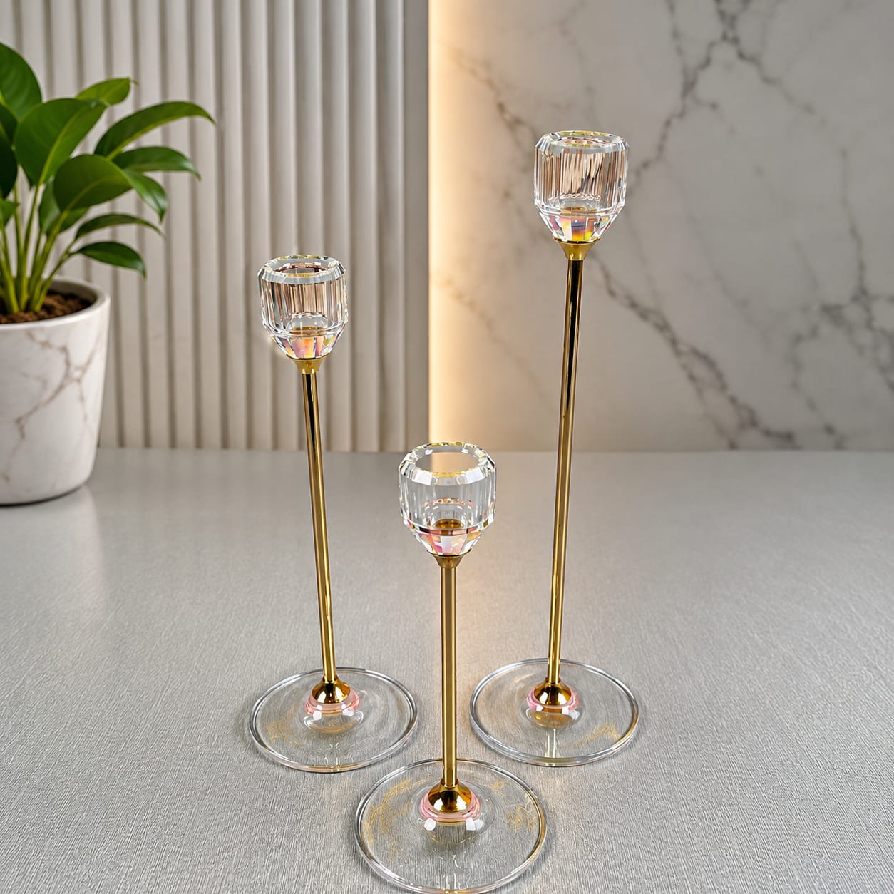 Crystal Candle Holders (Set of 3)