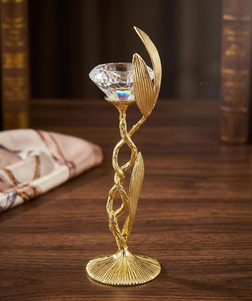 Gold Leaf & Crystal Candle Holder Set