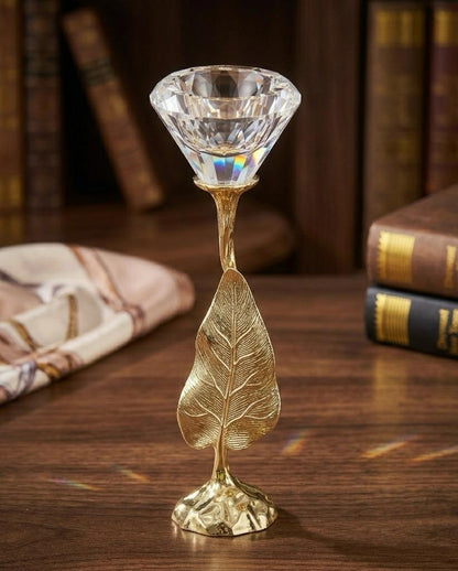 Gold Leaf & Crystal Candle Holder Set