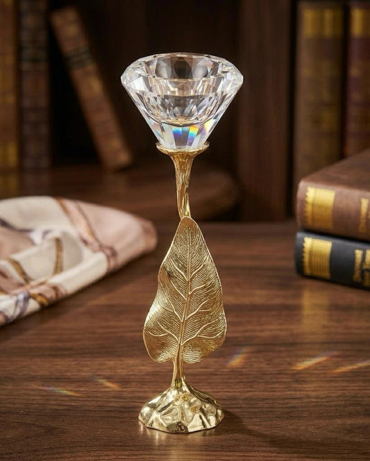 Gold Leaf & Crystal Candle Holder Set