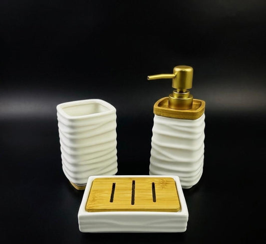 Bamboo & Ceramic Bathroom Set-3PC