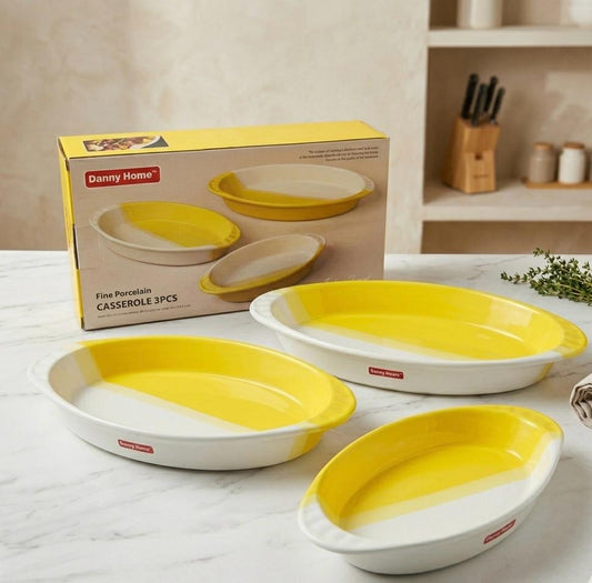 Danny Home 3-Piece Fine Porcelain Oval Casserole Set