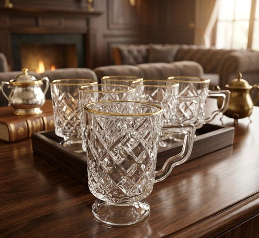 Royal Gold-Rimmed Crystal Mugs (Set of 6)