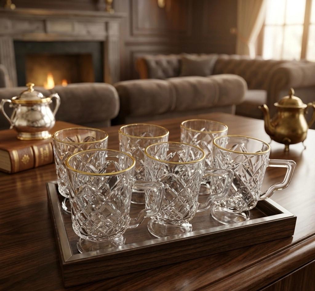 Royal Gold-Rimmed Crystal Mugs (Set of 6)