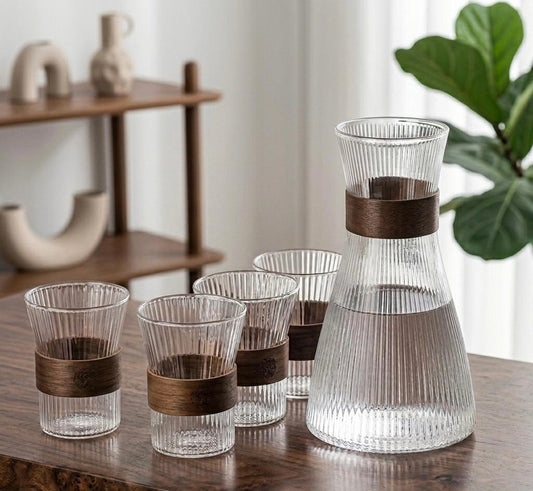 Linear Glass Carafe & Teapot Set of (5-PCS)