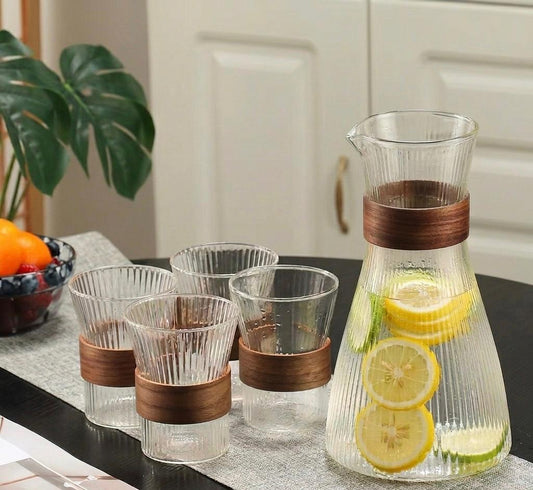 Linear Glass Carafe & Teapot Set of (5-PCS)
