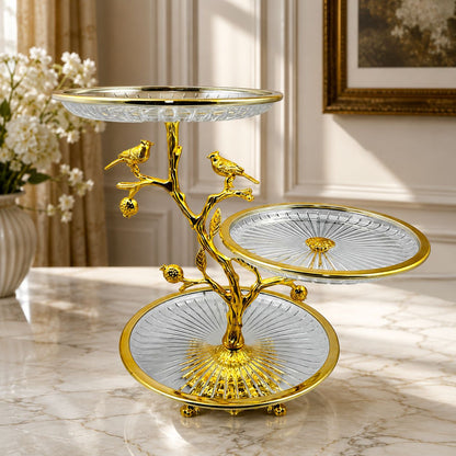 Aura Aviary Bird 3-Tier Round Crystal Stand