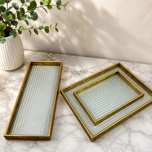 Ribbed Acrylic & Gold Serving Trays