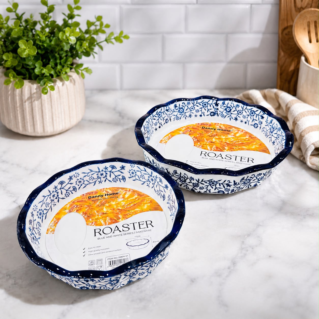Blue Blossom Ceramic Roaster Bowl Set