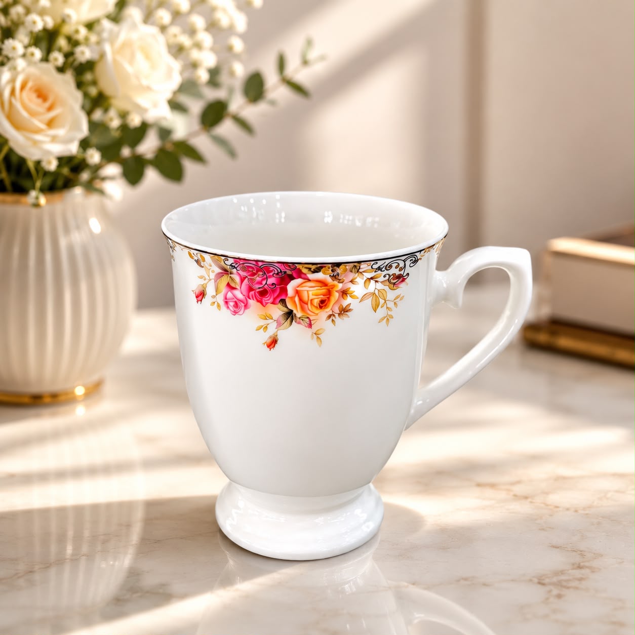 Vintage Rose Fine Porcelain Mug Set (Set of 6)