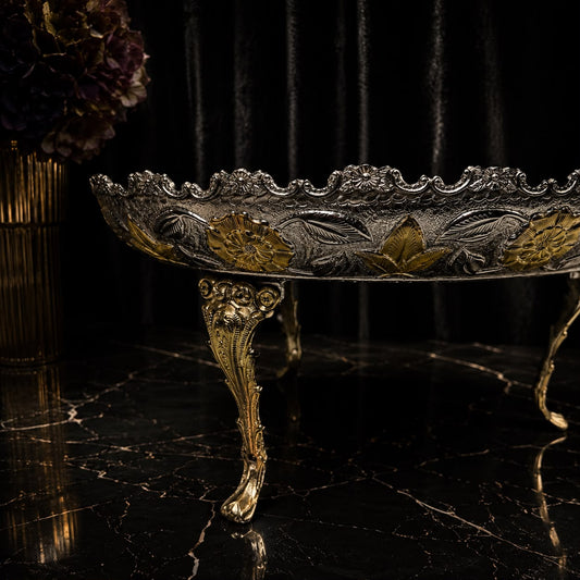 Silver & Gold Floral Carved Serving Platter