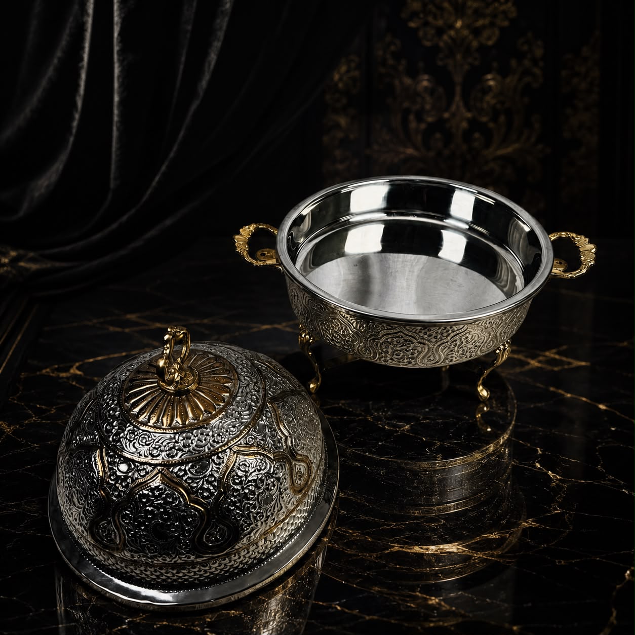 Royal Engraved Brass Round Chafing Dish