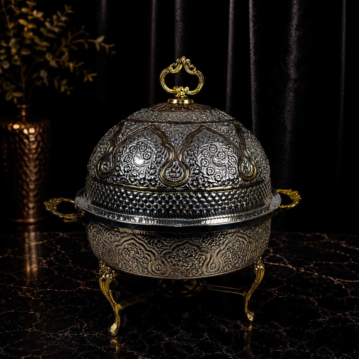 Royal Engraved Brass Round Chafing Dish