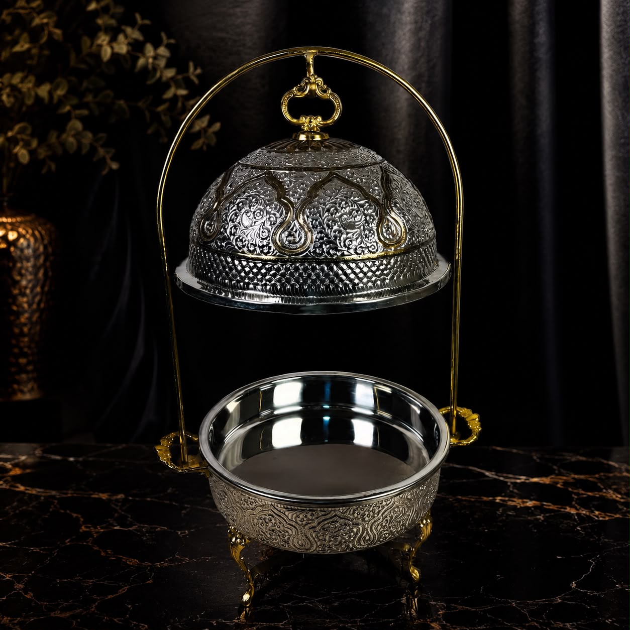 Royal Engraved Brass Round Chafing Dish