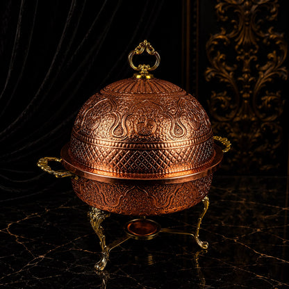 Royal Engraved Copper Round Chafing Dish