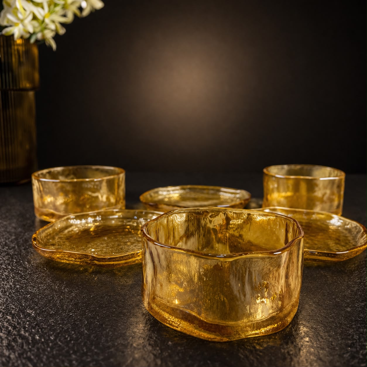 Golden Ripple Textured Dessert Set
