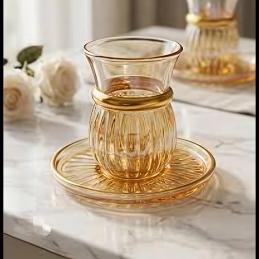 Tinted Turkish Tea Cups & Saucers