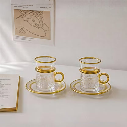 Pebbled glass tea/coffee cups with saucers