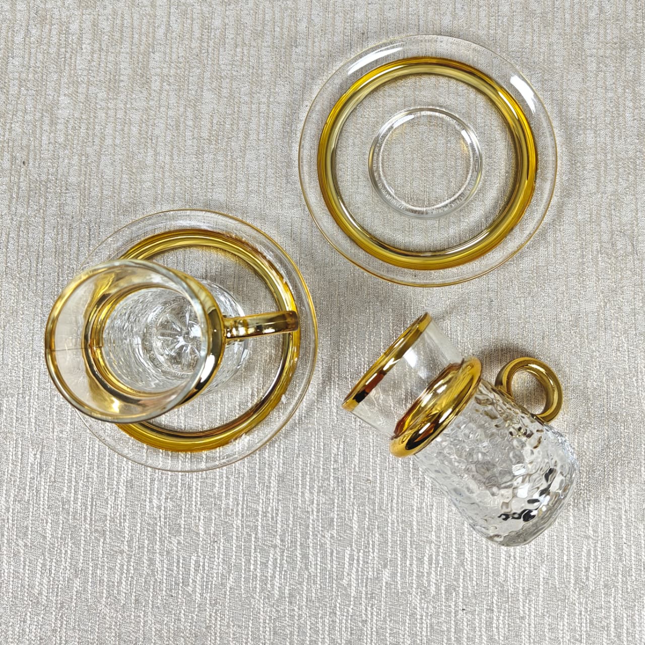 Pebbled glass tea/coffee cups with saucers