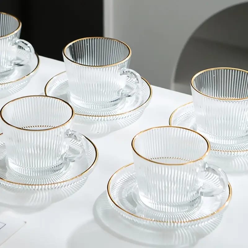 Ribbed glass tea cup and saucer set