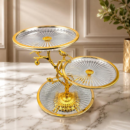 Aura Aviary Bird 3-Tier Round Crystal Stand