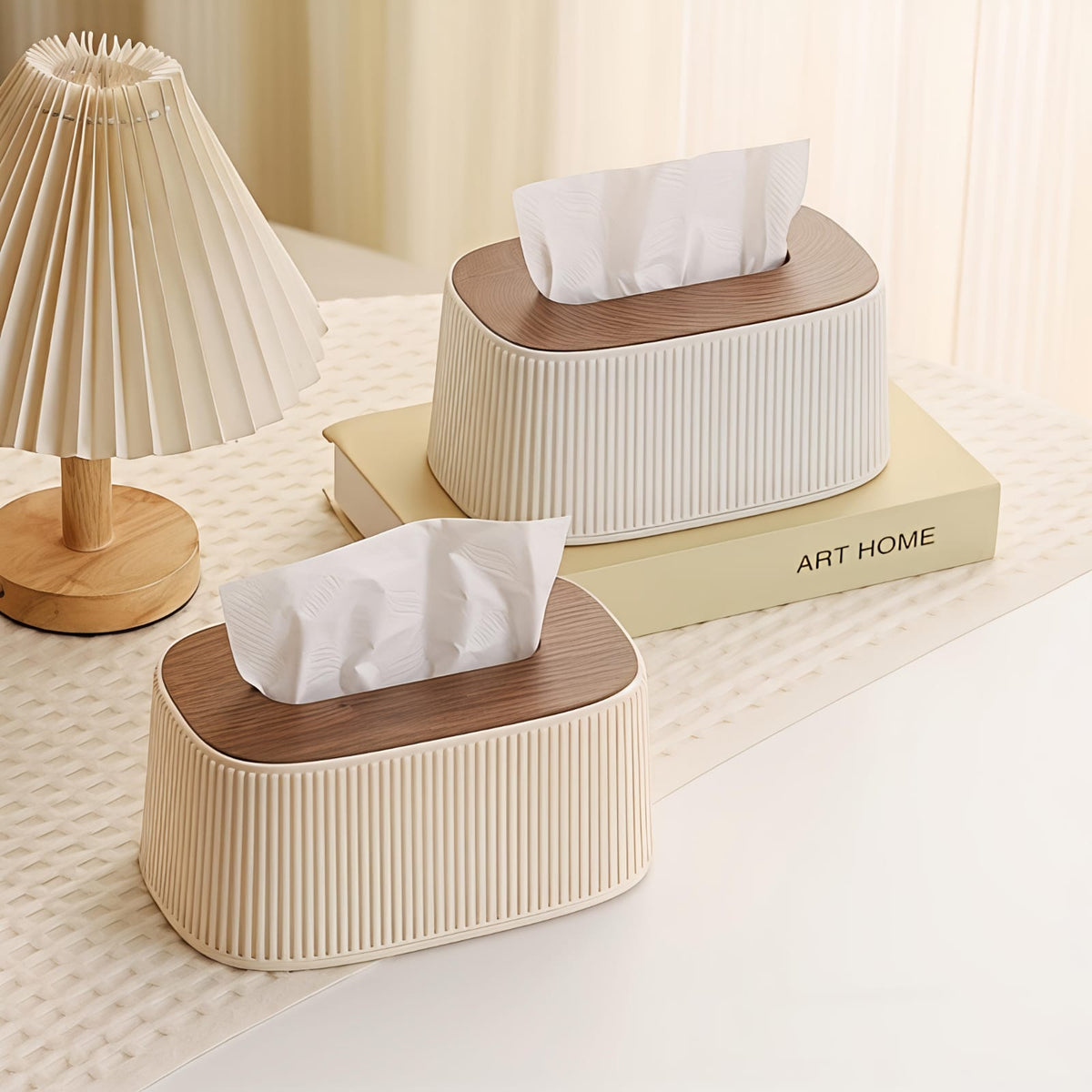 Vertical Striped Tissue Holder And Wooden Cover