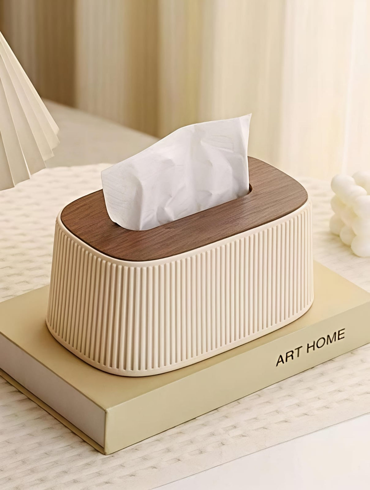 Vertical Striped Tissue Holder And Wooden Cover