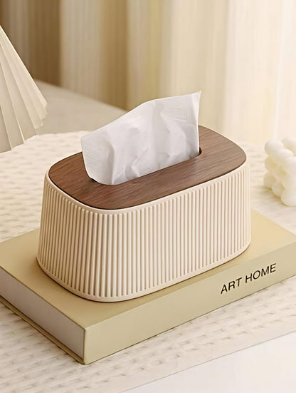 Vertical Striped Tissue Holder And Wooden Cover