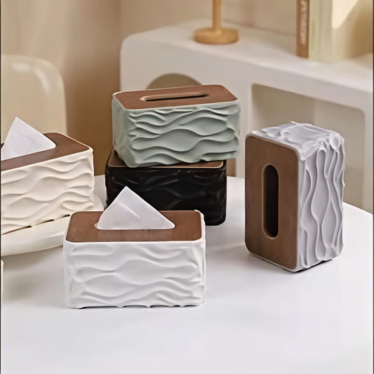 Tissue Box Holder with Polished Brown Lid