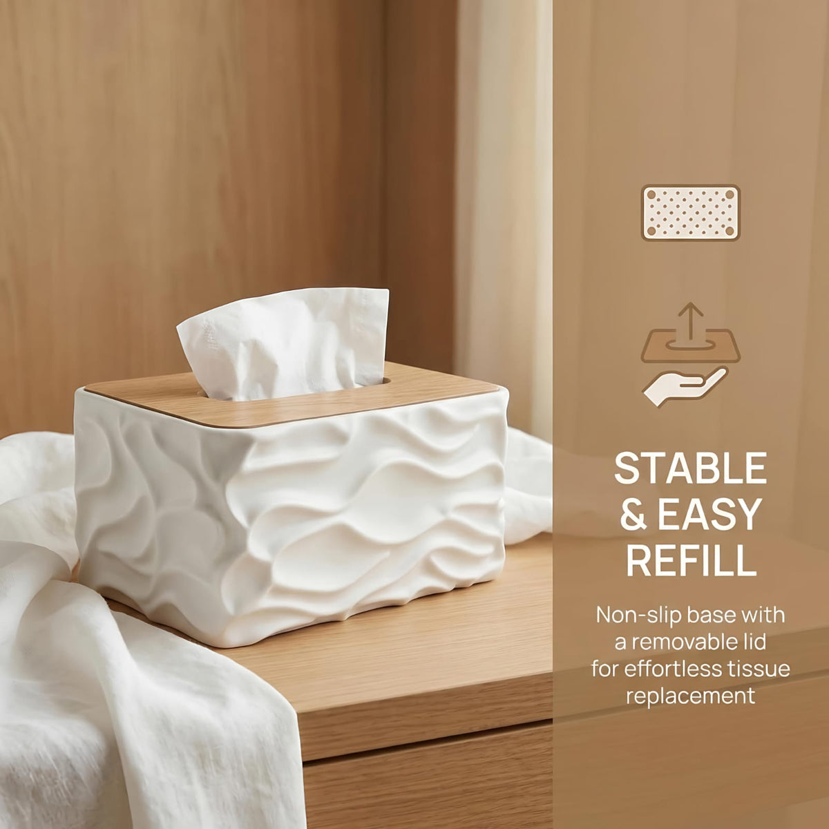 Tissue Box Holder with Polished Brown Lid