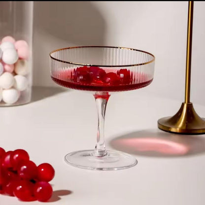 Ribbed Champagne Coupe Glass with Gold Rim