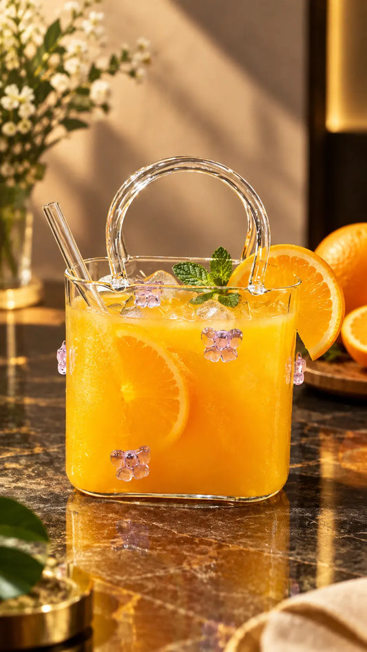 Clear Glass Handbag Drinkware Mug with Glass Straw