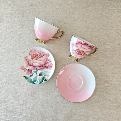 Pink floral cups and saucers set 🩷