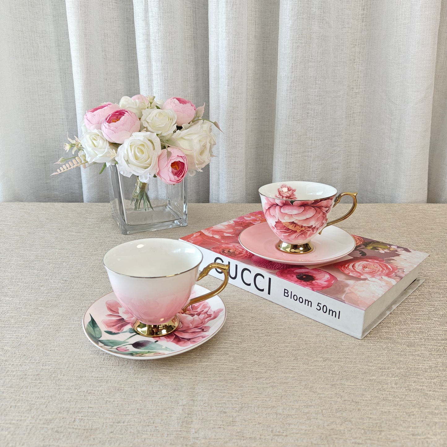 Pink floral cups and saucers set 🩷